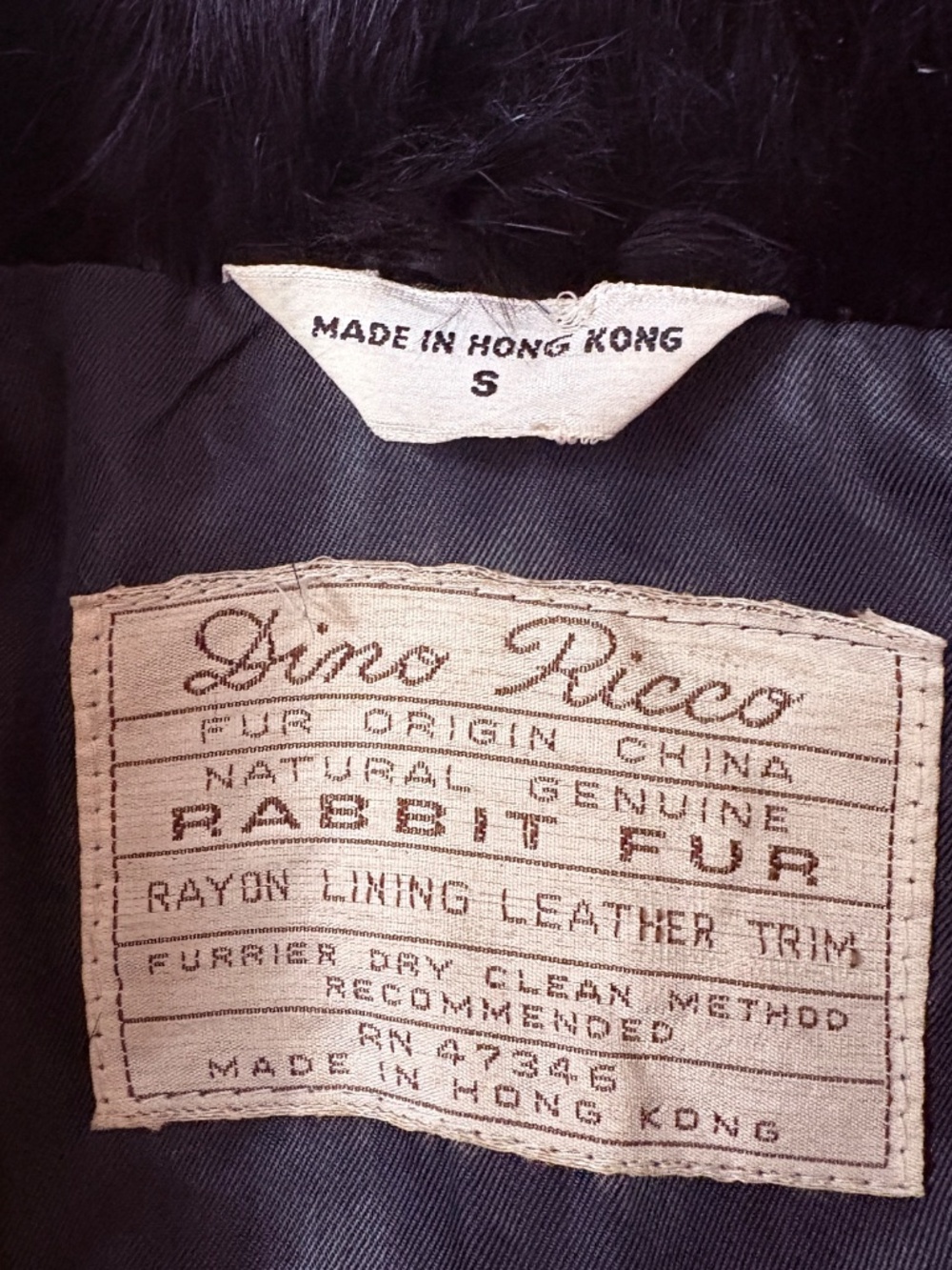 VINTAGE 1980s DINO RICCO Genuine Rabbit Fur Coat, Black Size S - Picture 3 of 17